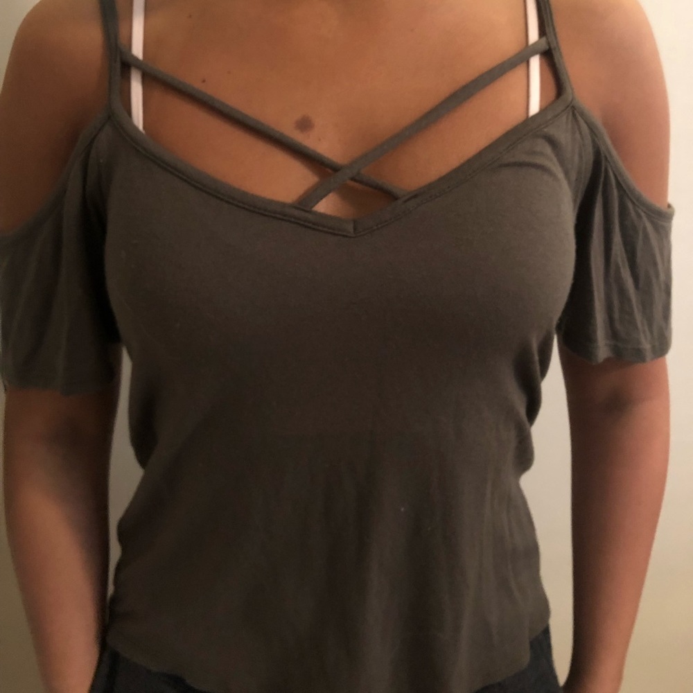 Olive green criss cross top